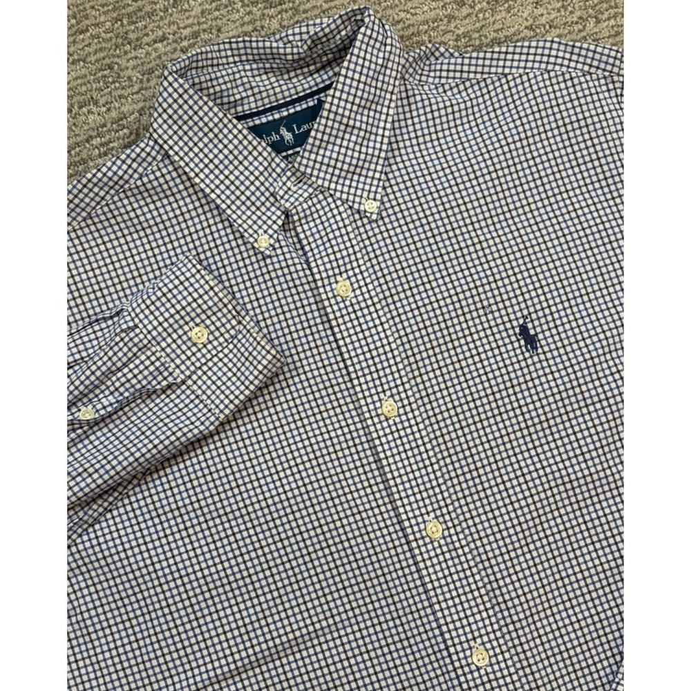 Polo Ralph Lauren Classic Fit Plaid Blue Button Down Shirt Mens Large Navy Pony